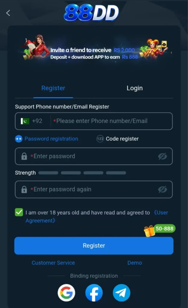 88DD Game registration page