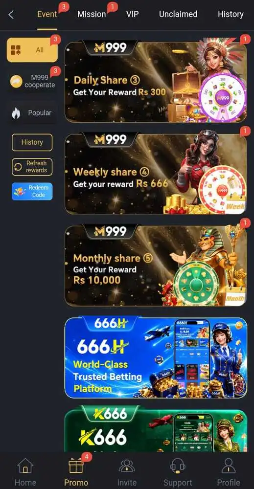 M999 Game promotion and rewards