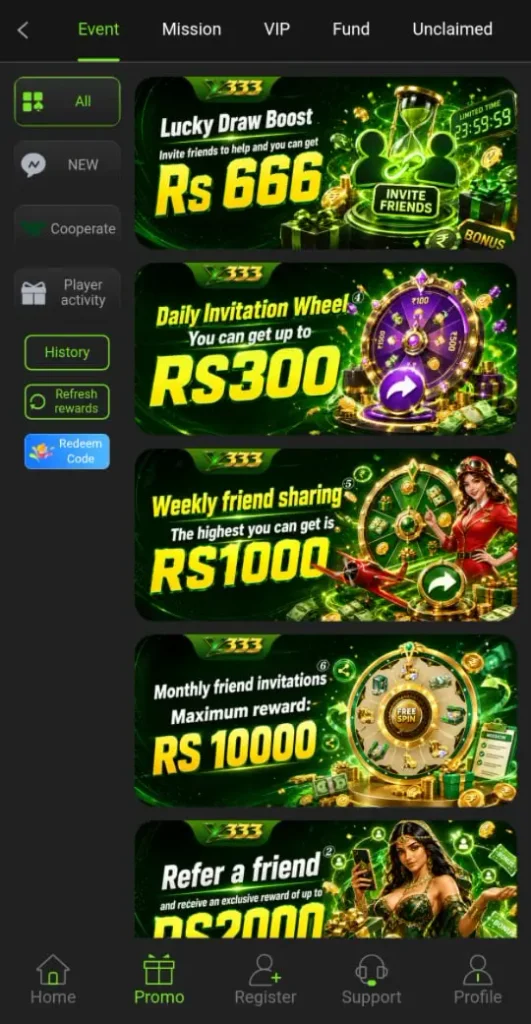 Y333 Game APK bonus and promotion offer