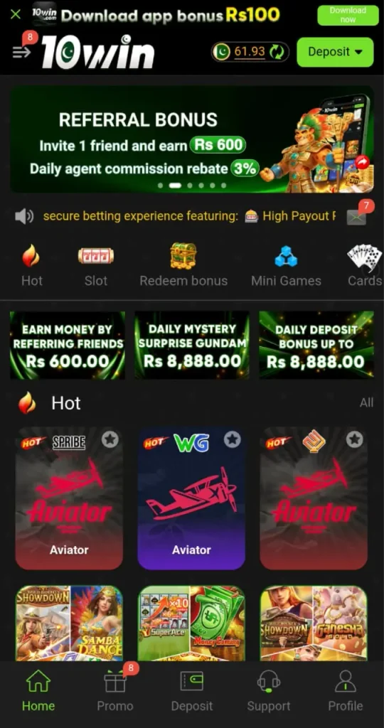 10Win Game mobile interface