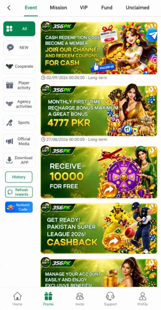 356PK promotion and bonus offers for new players
