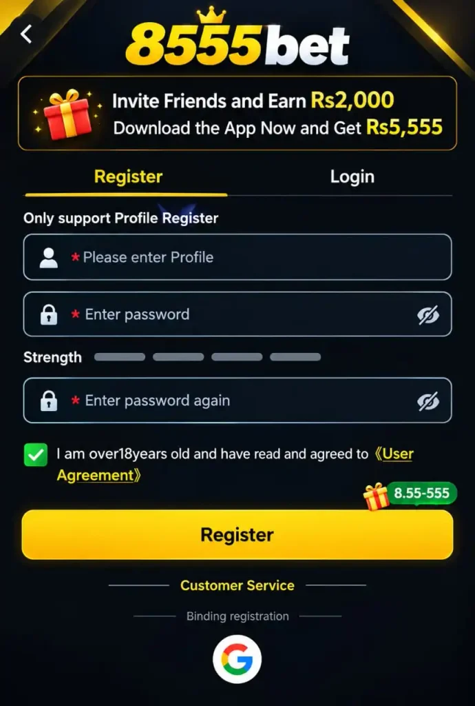 8555 BET Game registration form