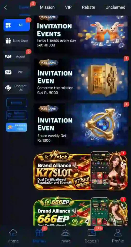 K55 Game promotion and bonus