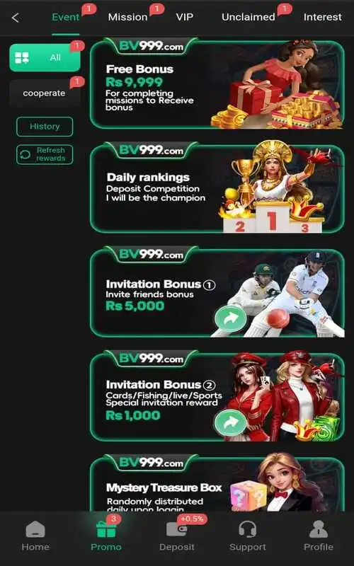 BV999 Game promotion for Pakistani players