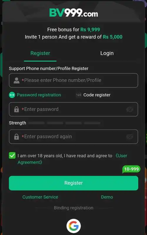 BV999 Game registration for Pakistani players