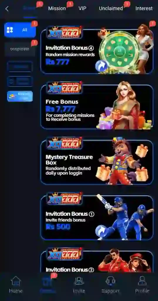 XQ777 Game bonus section
